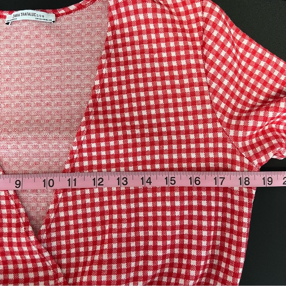 Zara Women Red White Medium Waist Tie Gingham Romper Shorts Playsuit V Neck Red - Picture 8 of 9